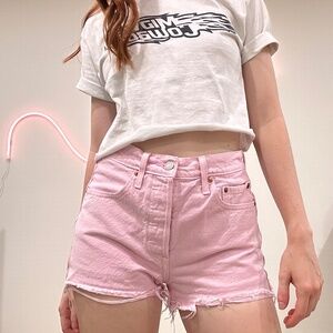 Levi 501 high waisted pink denim shorts